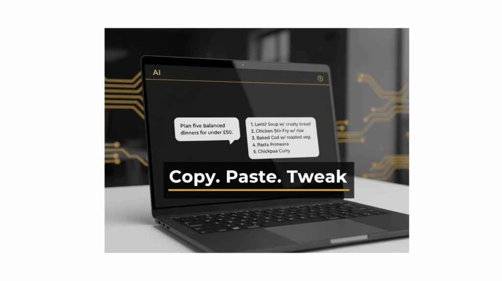 AI chat screen showing beginner-friendly prompt and response for everyday life tasks - Everyday Mastery With AI