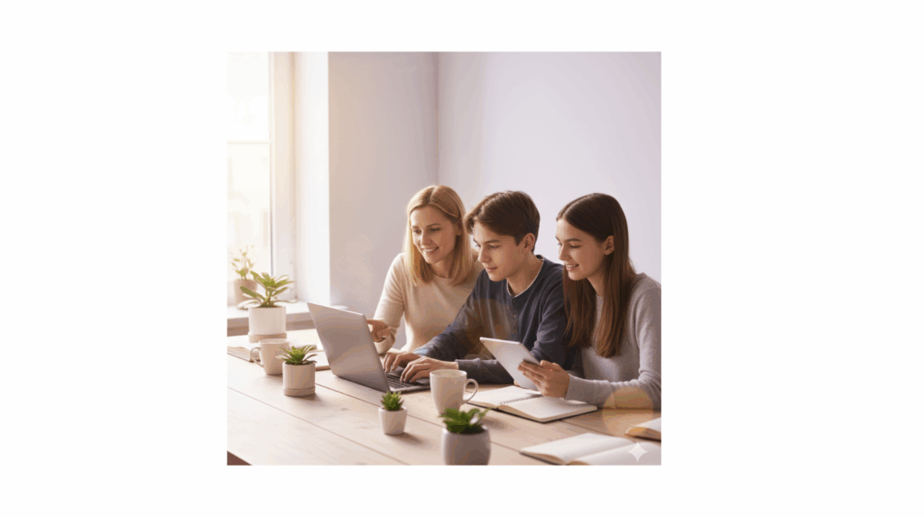 People learning together using technology, representing curiosity and continuous learning about AI